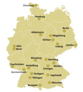 Deutschlandkarte mit Orten, wo man Übersetzen studieren kann